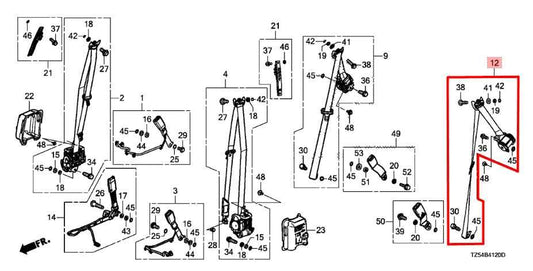 2014-20 Acura MDX Advance 3.5L Rear Driver Left Side 2nd Row Seat Belt Retractor - Alshned Auto Parts