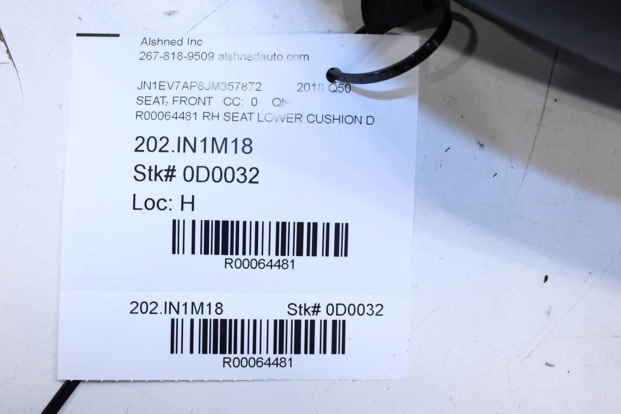 14-23 Infiniti Q50 Luxe RWD Front Right Side Seat Lower Cushion 87311-4HA0A OEM - Alshned Auto Parts