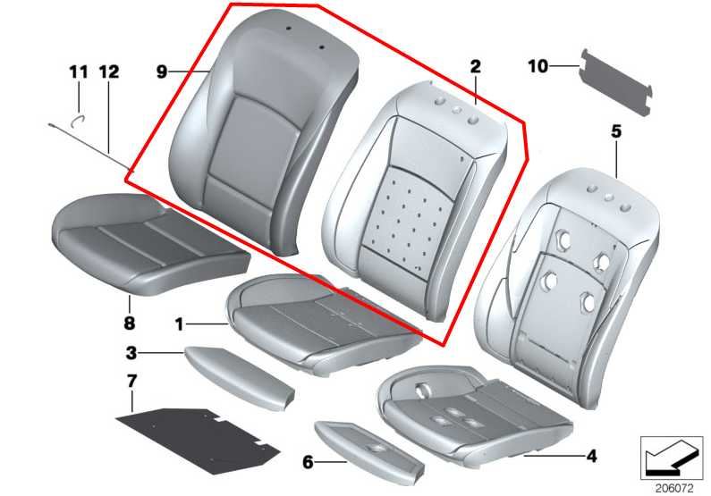 10-12 BMW 750Li xDrive Front Seat Right Side Backrest Upper Cushion w/ Headrest - Alshned Auto Parts