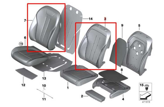 2014-18 BMW X5 xDrive35i Front Left Side Seat Backrest Upper Cushion w/ Headrest - Alshned Auto Parts