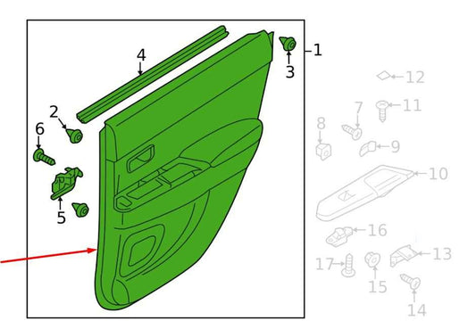 2018-25 Mitsubishi Outlander Sport SE Rear Left Side Door Trim Panel 7222B825XA - Alshned Auto Parts