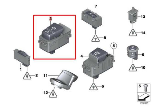2010-2015 BMW 750i xDrive Console Parking Brake Auto Hold Control Switch w/ Trim - Alshned Auto Parts