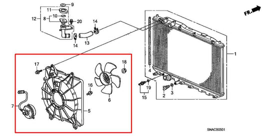 06-11 Honda Civic EX 1.8L Left Radiator Cooling Fan Motor Assembly 19015-RNA-A01 - Alshned Auto Parts