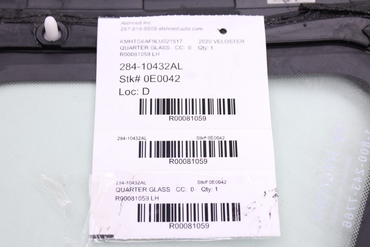 2019-21 Hyundai Veloster Rear Left Driver Side Quarter Window Glass 87810-J300011