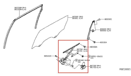 2014-20 Infiniti QX60 Rear Left Side Door Window Regulator w/ Motor 82721-3JA1A - Alshned Auto Parts
