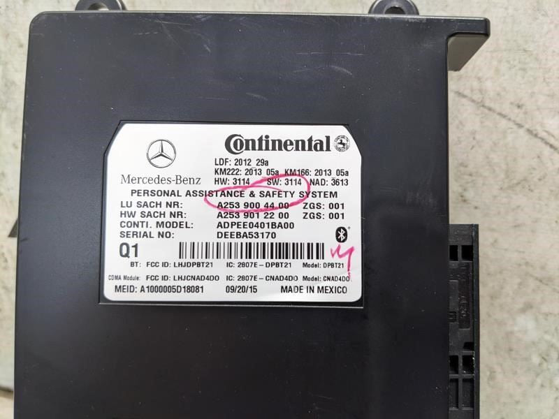 2015-21 Mercedes-Benz C300 Communication Assist Control Module 253-900-44-00 OEM - Alshned Auto Parts