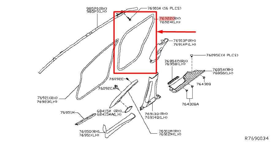 2017-2020 Nissan Pathfinder RR Right Door Body Weatherstrip Seal 76923-3KA1A OEM - Alshned Auto Parts
