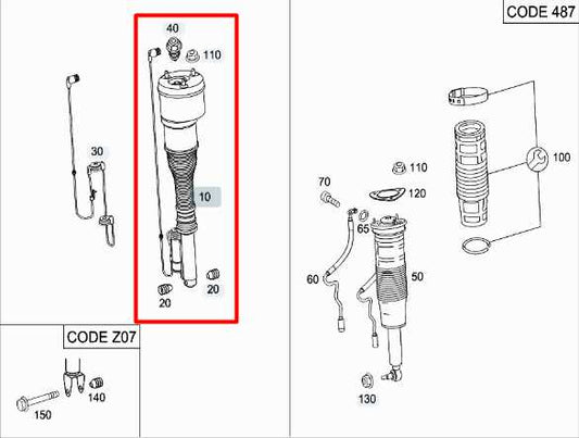 07-13 Mercedes-Benz S550 AWD Front RH Shock Strut Absorber 221-320-18-38-80 OEM - Alshned Auto Parts