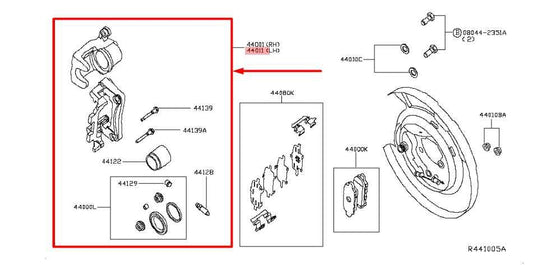2013-2020 Nissan Pathfinder Rear Right Side Brake Disc Caliper 44001-1AA0A OEM