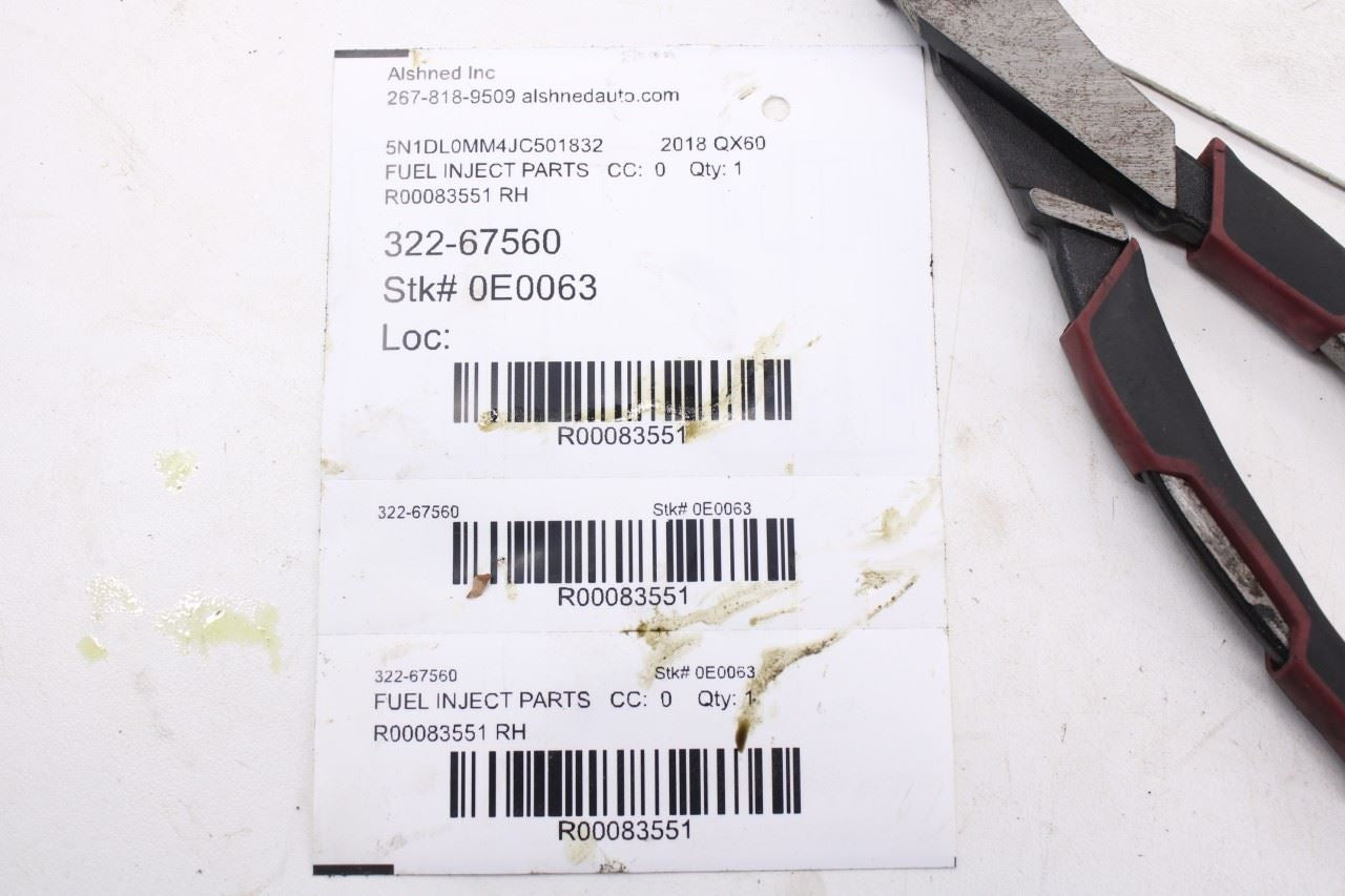 2017-20 Infiniti QX60 3.5L 6 cyl Right Fuel Rail with Injectors 17522-6KA0B OEM11