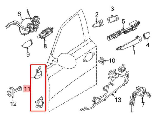 13-20 Nissan Pathfinder SV Front LH Door Hinge Upper and Lower Pair 80400-5AA0B - Alshned Auto Parts