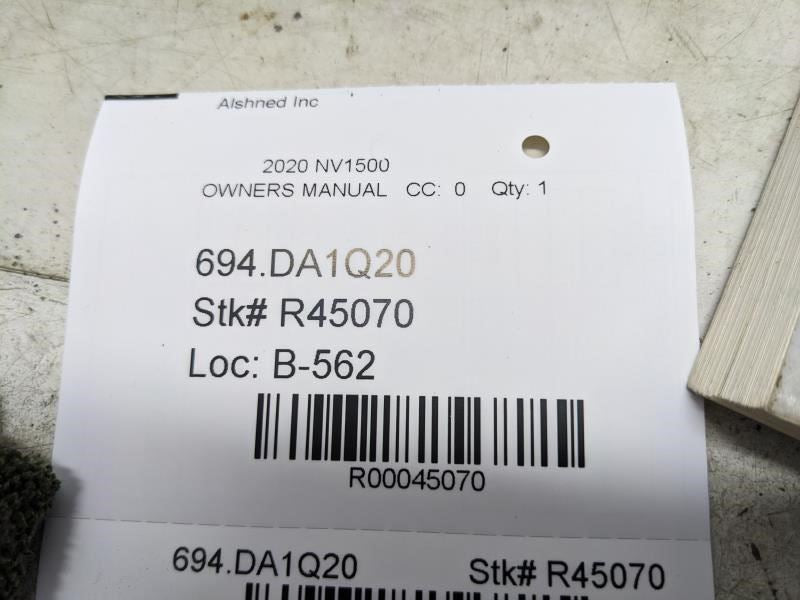 2020 Nissan NV1500/NV2500 HD/NV3500 HD Owners Manual Set OM20EA-0F80U0 OEM - Alshned Auto Parts