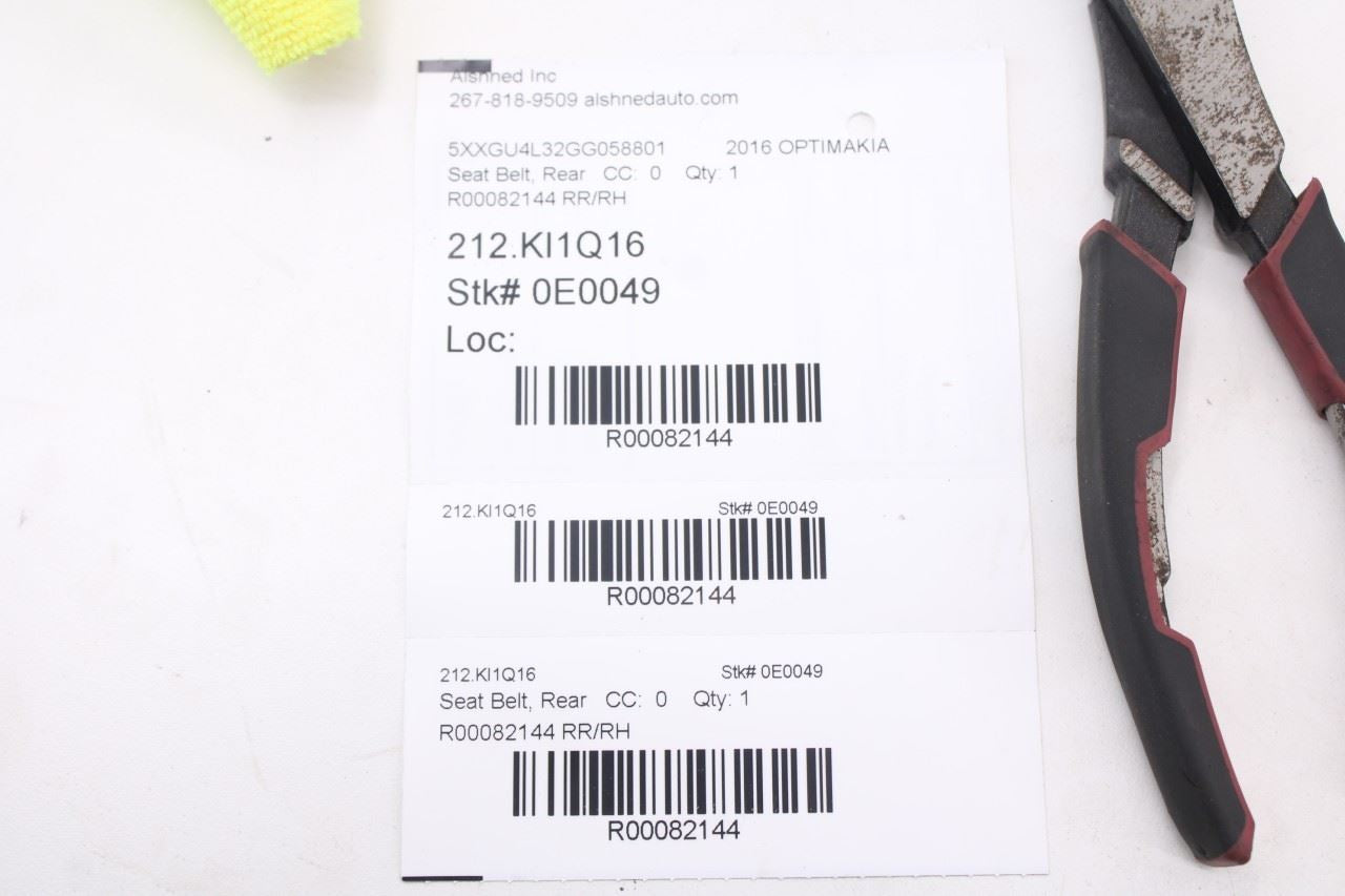 2016-20 Kia Optima EX 2.4L Rear Passenger Right Side 2nd Row Seat Belt Retractor - Alshned Auto Parts