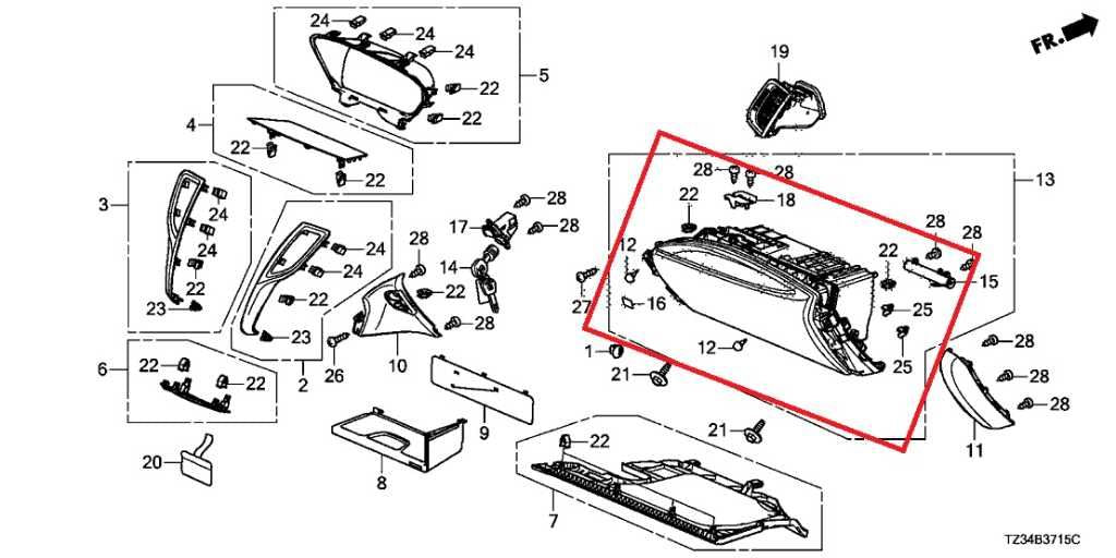 2015-2017 Acura TLX Tech Glove Box Door Storage Compartment Lid 77510-TZ3-A03ZC1