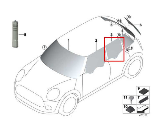 2014-25 Mini Cooper Rear Passenger Right Side Door Window Glass 51-35-7-320-288 - Alshned Auto Parts
