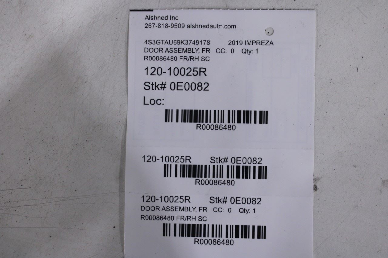 2017-23 Subaru Impreza 2.0I Limited Front Right Door Shell Panel w/ Glass *ReaD* - Alshned Auto Parts