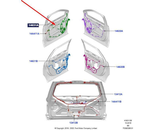 2020 Ford Expedition Max XLT Front Left Side Door Wire Harness LL1T-14631-UB OEM - Alshned Auto Parts