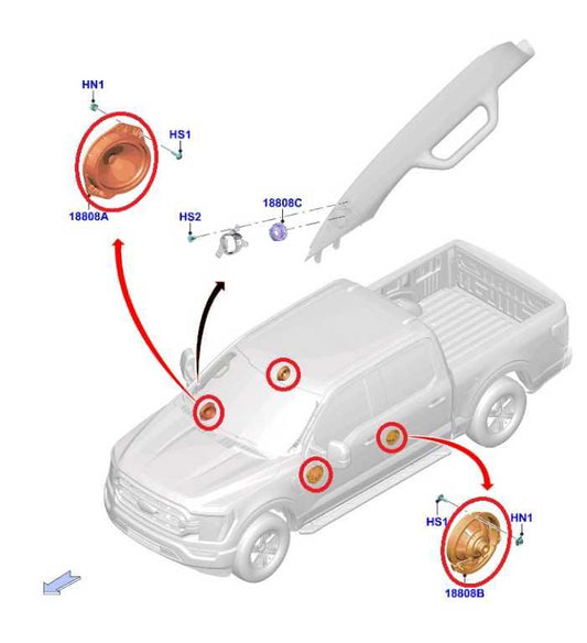 2022-26 Ford F150 XLT Front and Rear Right and Left Door Audio Sound Speaker Set - Alshned Auto Parts