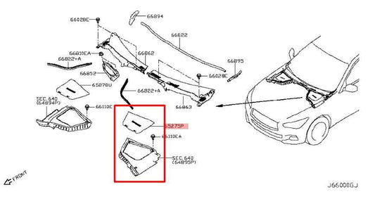 14-23 Infiniti Q50 Luxe Front Left Cowl Vent Brake Fluid Cover Panel 64895-4GF0A - Alshned Auto Parts