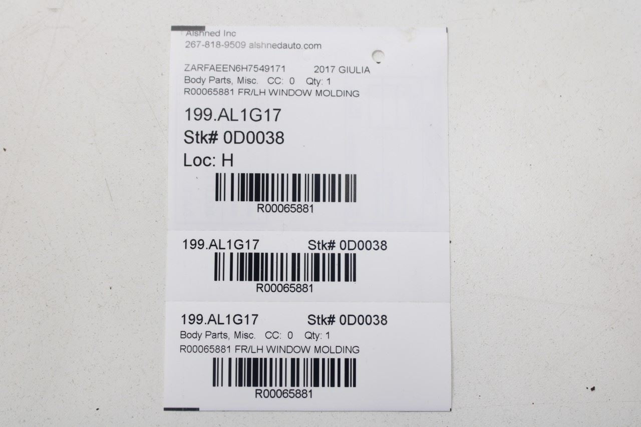 17-20 Alfa Romeo Giulia Ti FR LH Upper Door Window Weatherstrip w/ Belt Molding - Alshned Auto Parts