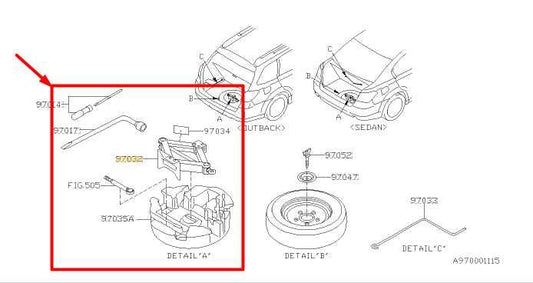 2011-2014 Subaru Legacy Lift Jack and Tool Kit w/ Foam Holder 97032FG010 OEM - Alshned Auto Parts