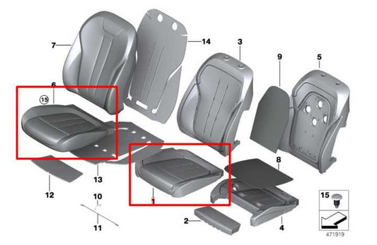 2014-18 BMW X5 xDrive35i 3.0L AWD Front Passenger Right Side Seat Lower Cushion - Alshned Auto Parts