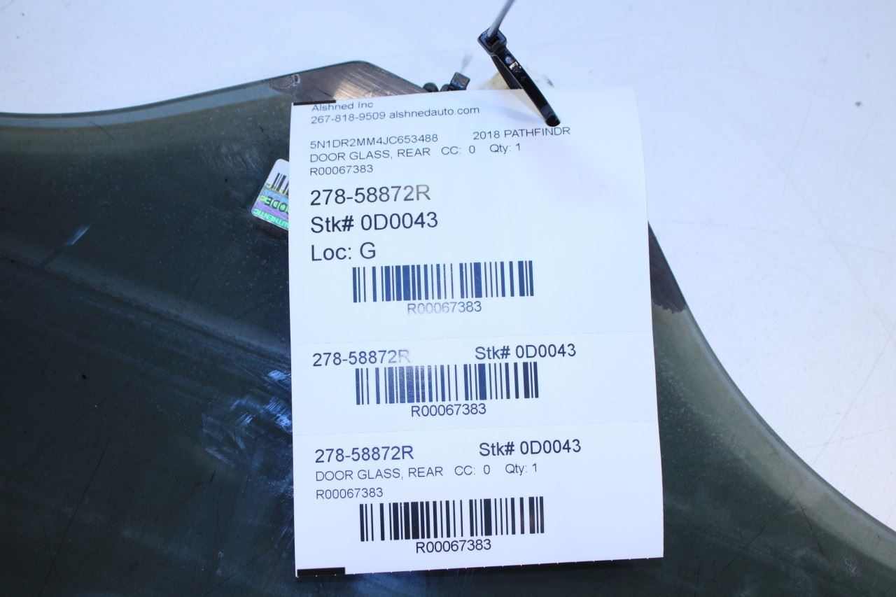 2013-2020 Nissan Pathfinder SV Rear Right Door Window Glass 82300-3KA1A OEM - Alshned Auto Parts