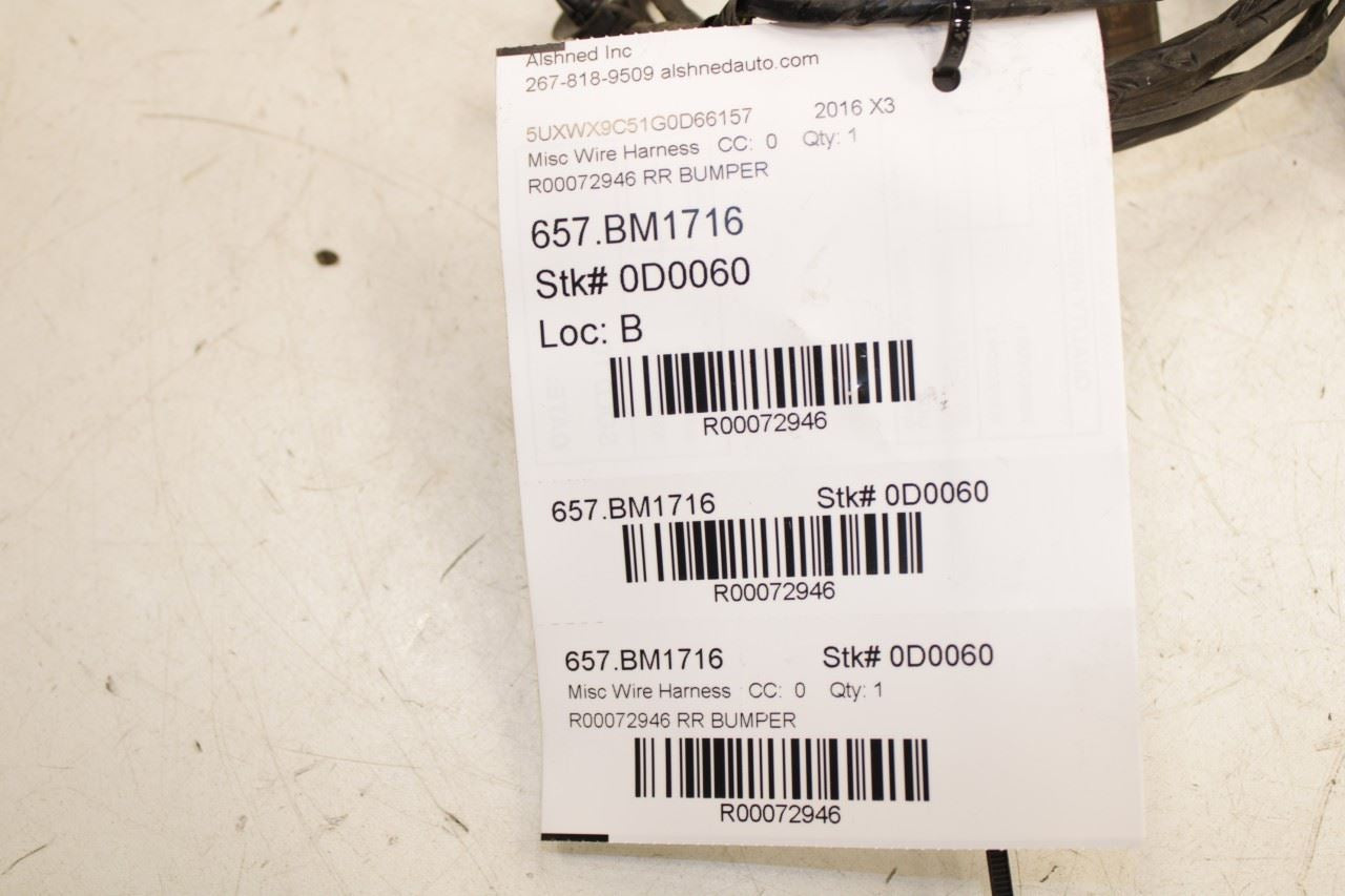 2011-2017 BMW X3 xDrive28i Rear Bumper Wire Harness w/ Park Sensors 9315098 OEM - Alshned Auto Parts