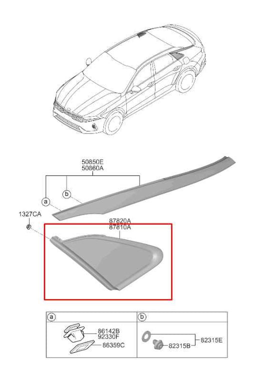 21-24 Kia K5 GT-Line Rear Right Passenger Side Quarter Window Glass 87820-L3100 - Alshned Auto Parts