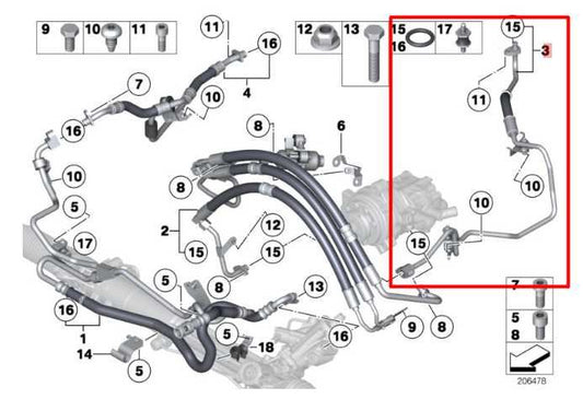 10-15 BMW 750Li xDrive 4.4L Dynamic Drive Power Steering Pressure Expansion Hose - Alshned Auto Parts