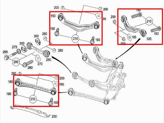 2007-13 Mercedes-Benz S550 AWD Rear RH Side Suspension Arm Set 221-352-01-02 OEM - Alshned Auto Parts