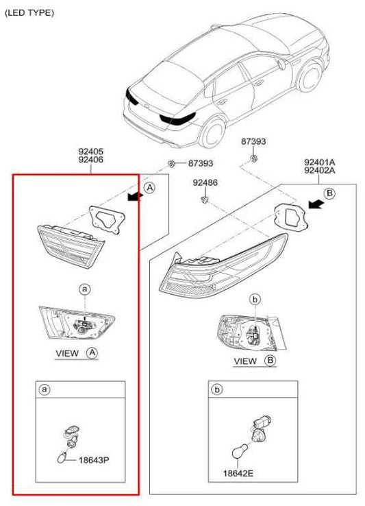 2016-2018 KIA Optima EX Rear Left Driver Side Inner Tail Light Lamp 92403-D4230 - Alshned Auto Parts