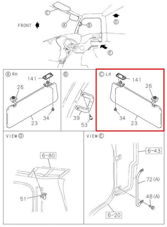 12-20 Isuzu NPR HD 6.0L RWD Front Driver Left Side Sun Visor w/ Header Roof Tray - Alshned Auto Parts