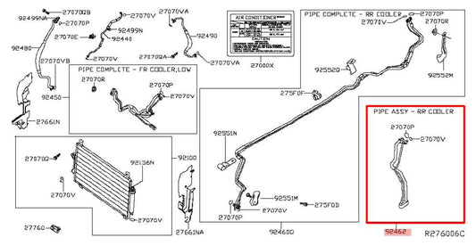 2013-20 Nissan Pathfinder SV 3.5L Rear Back AC Cooler Tube Pipe 92462-3JA0B OEM - Alshned Auto Parts