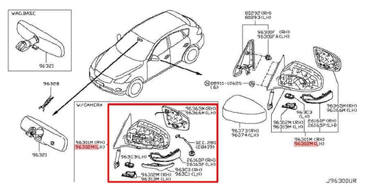 2015-17 Infiniti QX50 3.7L AWD Driver Left Side Rear View Mirror 96302-5UB3A OEM - Alshned Auto Parts