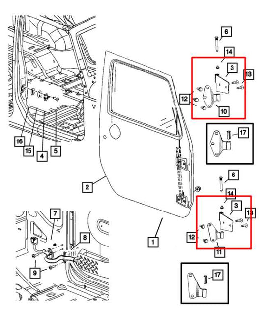 07-16 Jeep Wrangler Front LH Door Hinge Upper and Lower Set w/ Bolts 55395387AE - Alshned Auto Parts