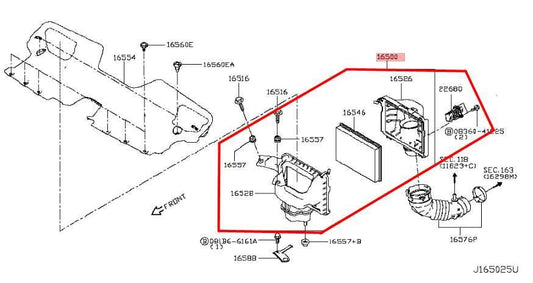 16-23 Infiniti Q50 Luxe 3.0L Engine Right Side Air Cleaner Intake Box 165005CA0A - Alshned Auto Parts