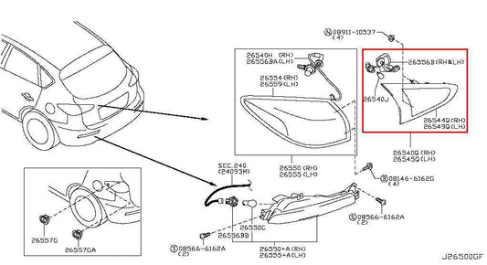 2014-2017 Infiniti QX50 Rear Left Driver Side Inner Tail Light Lamp 26545-1BA1C - Alshned Auto Parts
