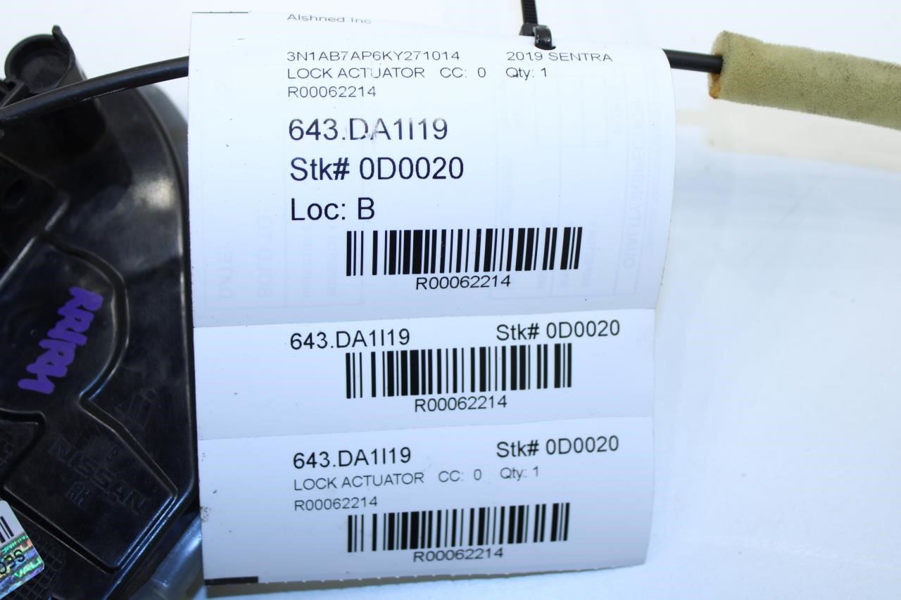 2013-2019 Nissan Sentra SV Rear Right Door Lock Latch Actuator 82500-9AN0A OEM - Alshned Auto Parts