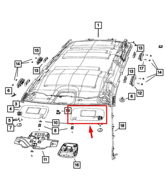 14-21 Jeep Grand Cherokee Front Left Sun Visor w/ Illuminated Mirror 1LS25DX9AF - Alshned Auto Parts