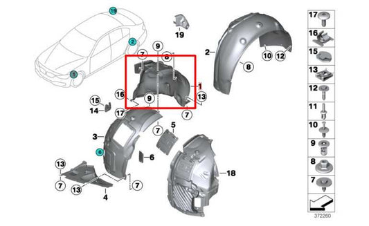 2016 BMW 435i Gran Coupe Front RH Inner Fender Liner Splash Shield 51717407332 - Alshned Auto Parts