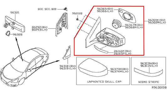 2015-19 Nissan Sentra SV 1.8L Driver Left Side Rear View Mirror 96302-3YU1F OEM - Alshned Auto Parts