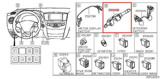 2014-2020 Infiniti QX60 Steering Column Turn Signal Wiper Switch 25560-3JA2E OEM - Alshned Auto Parts