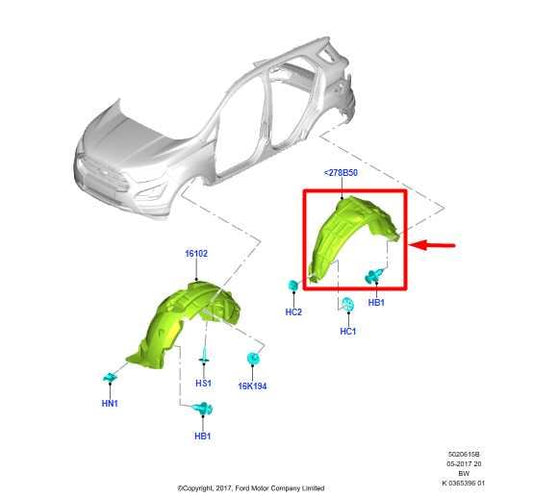 18-22 Ford EcoSport RH LH Quarter Wheelhouse Liner Splash Shield GN15-278B51-DD - Alshned Auto Parts