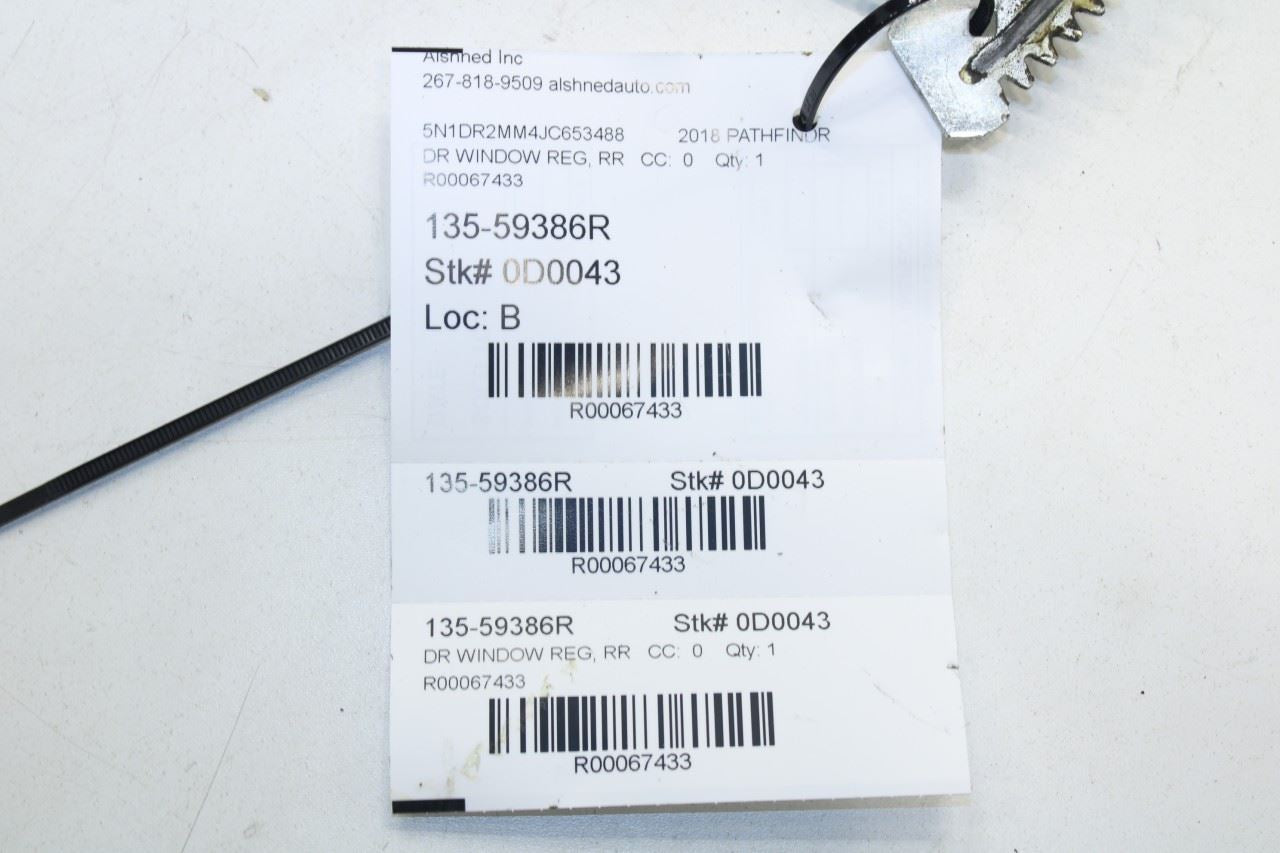 2013-2020 Nissan Pathfinder SV Rear Right Side Door Window Regulator w/ Motor - Alshned Auto Parts