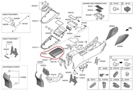 2019-24 Kia Forte LXS FR Center Console Armrest Storage Lid Cover 84660-M7000WK - Alshned Auto Parts