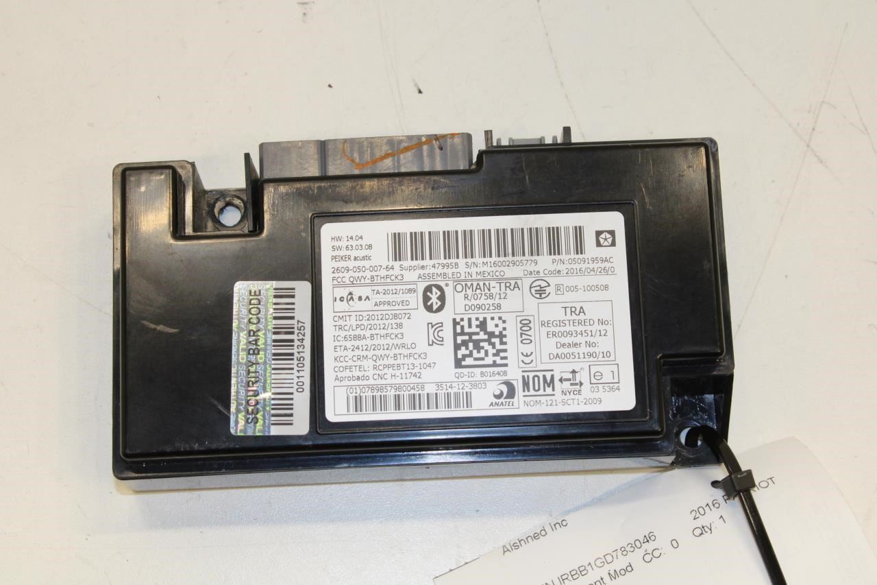 11-2017 Jeep Patriot Sport SE Telematics Communication Control Module 5091959AC - Alshned Auto Parts