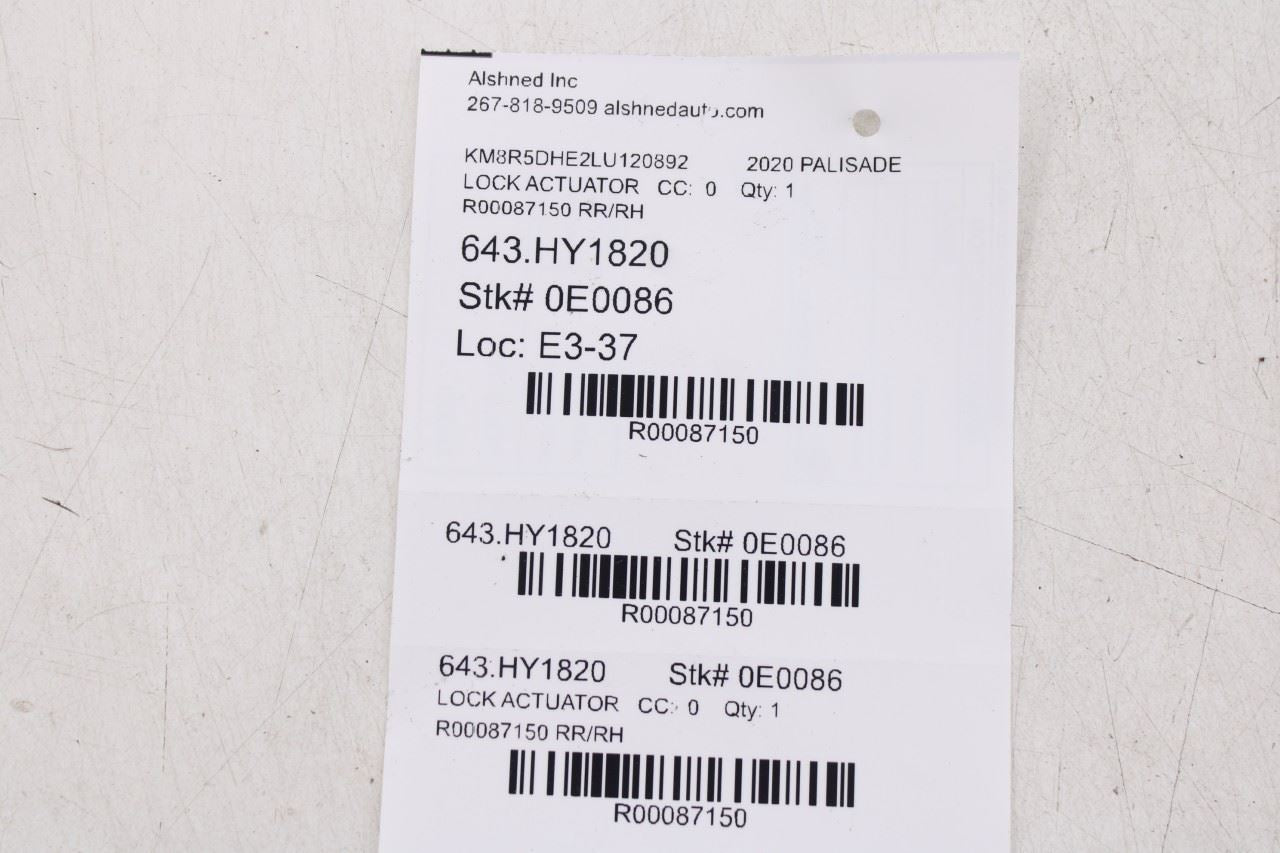 2020-2022 Hyundai Palisade Limited AWD Rear Right Side Door Lock Latch Actuator - Alshned Auto Parts