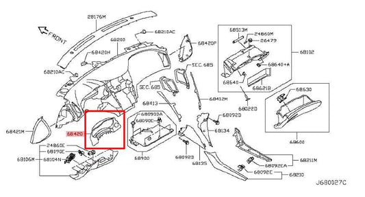 2014-23 Infiniti Q50 Luxe Speed Instrument Cluster Trim Bezel w/ Ignition Button - Alshned Auto Parts
