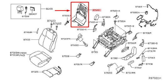 2015-20 Nissan Pathfinder FR LH Side Seat Back Panel Cover Trim 87640-3JA0A OEM - Alshned Auto Parts